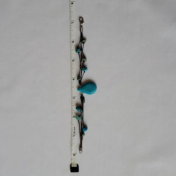 Handmade One of a Kind Turquoise Boho Bracelet, Knotted Small Beads Teardrop - Picture 2 of 3
